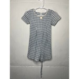 Vintage Lil Byer Plaid Romper Tie Back Size 3T Made in USA Blue White
